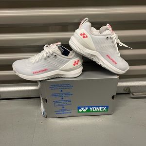 - Yonex tennis shoes size 6.5 and 5 for women color white and red
